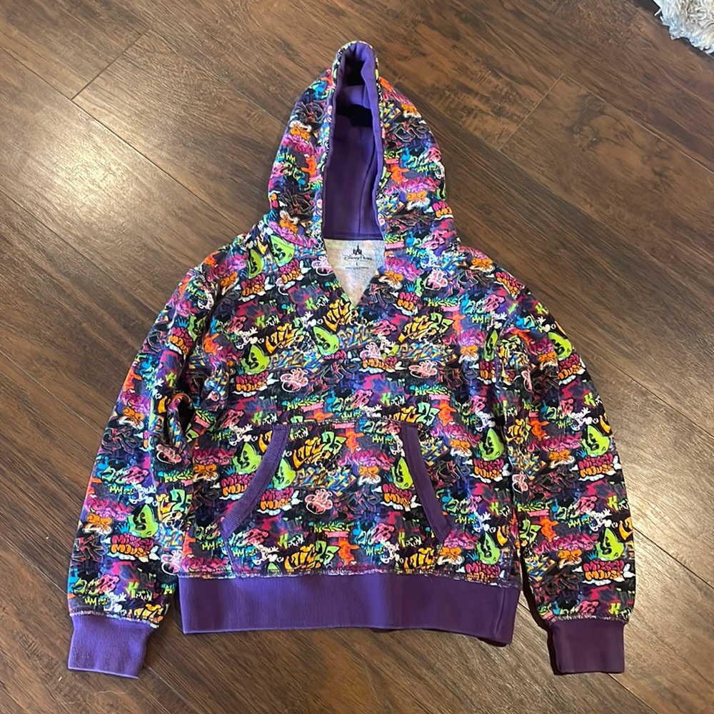 Disney Parks size L purple graffiti hoodie Mickey